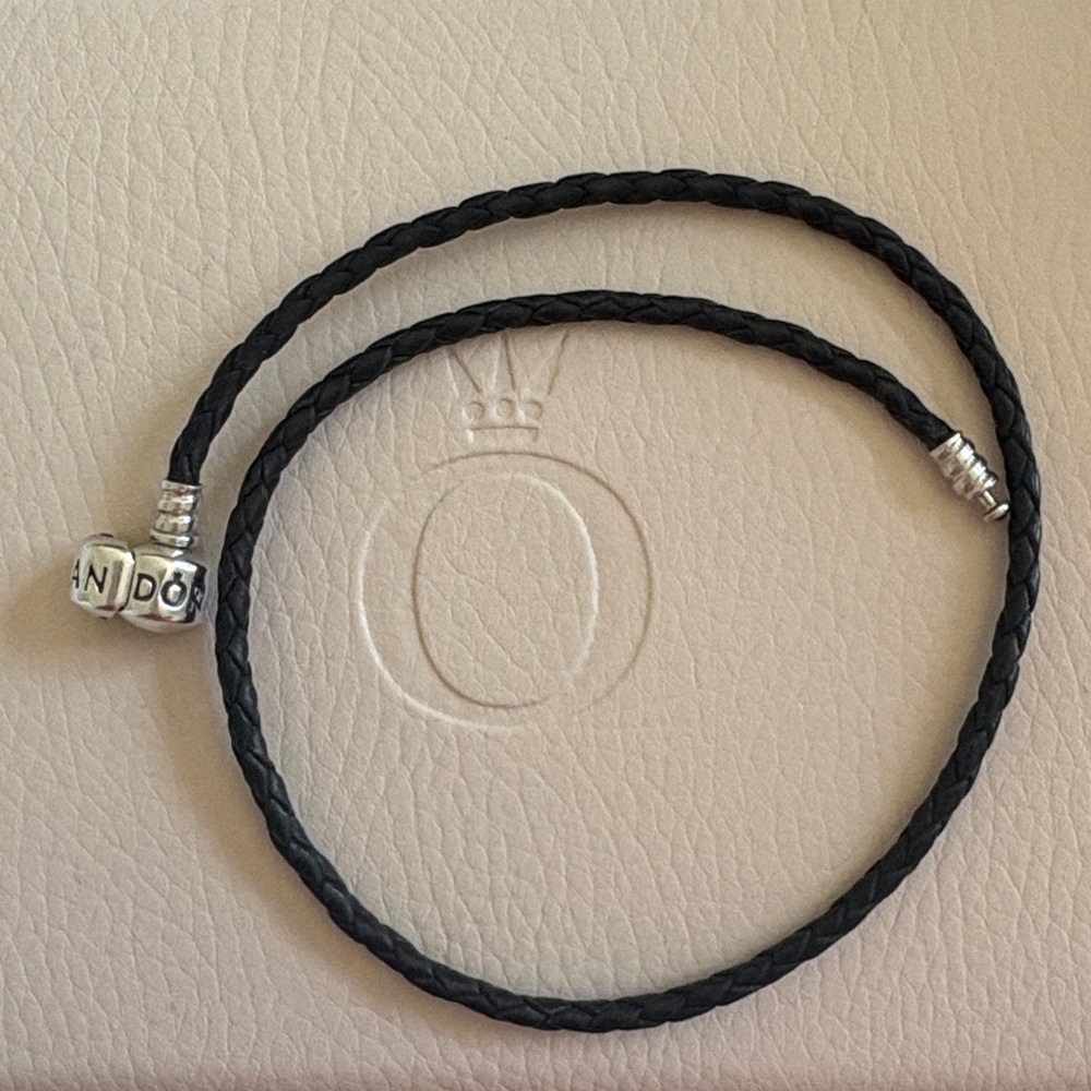Black leather double wrap pandora bracelet